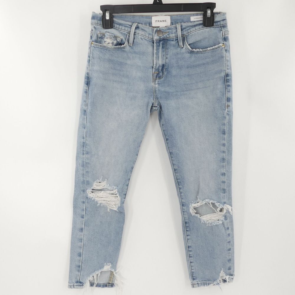 Frame Le Garcon Crop Distressed Medium Wash Blue Women's 25‎ - Picture 1 of 9